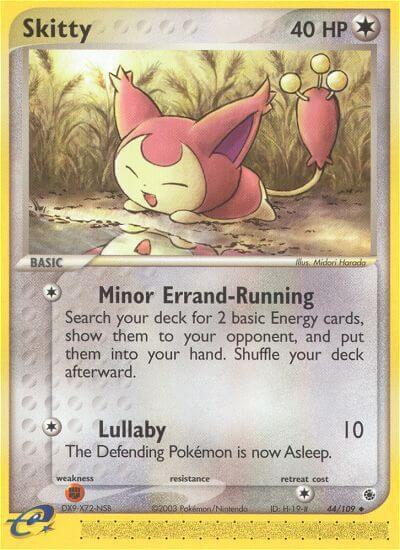 Skitty - 44/109 trading card from Ruby and Sapphire Skitty - 44/109 - Ruby and Sapphire Pokémon trading card