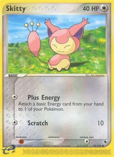 Skitty - 70/109 trading card from Ruby and Sapphire Skitty - 70/109 - Ruby and Sapphire Pokémon trading card