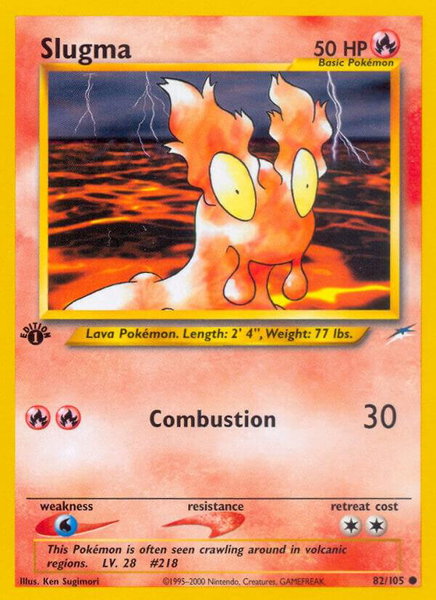 Slugma trading card from Neo Destiny Slugma - Neo Destiny Pokémon trading card