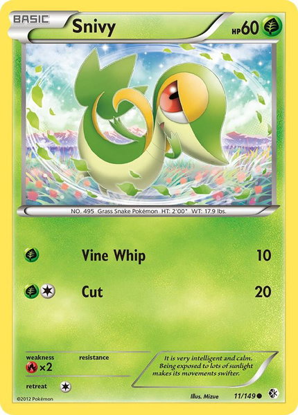 Snivy trading card from Boundaries Crossed Snivy - Boundaries Crossed Pokémon trading card