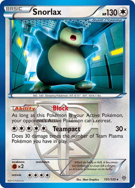 Snorlax (Team Plasma) trading card from Plasma Storm Snorlax (Team Plasma) - Plasma Storm Pokémon trading card