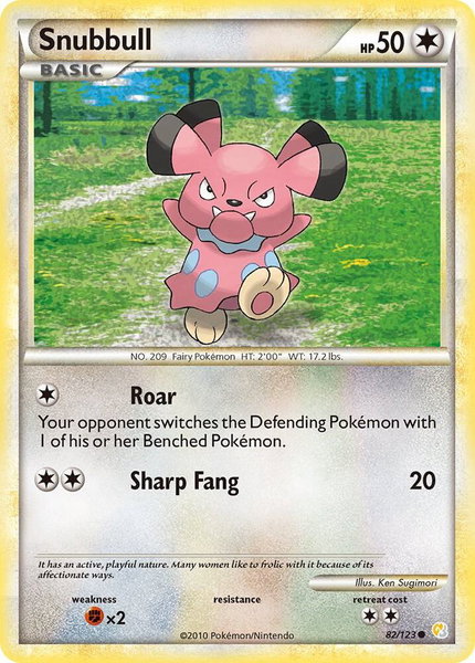 Snubbull trading card from HeartGold SoulSilver Snubbull - HeartGold SoulSilver Pokémon trading card