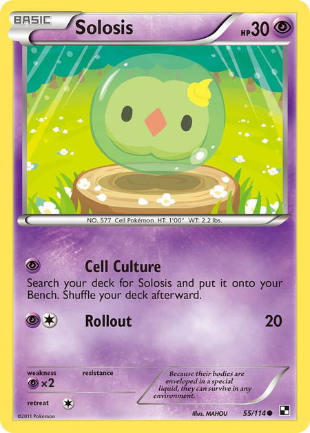 Solosis trading card from Black and White Solosis - Black and White Pokémon trading card