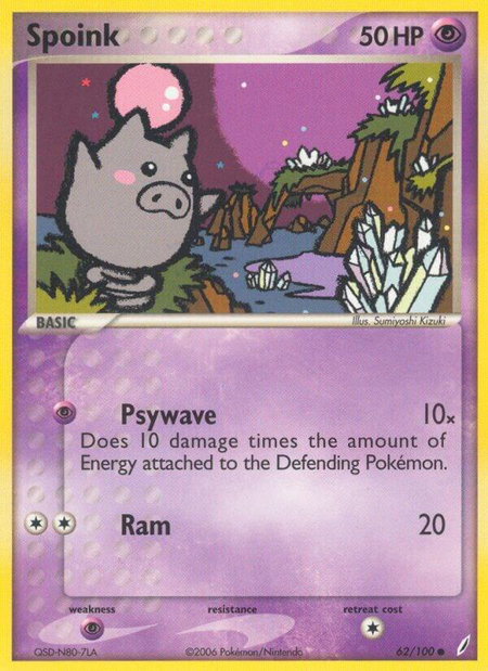 Spoink trading card from Crystal Guardians Spoink - Crystal Guardians Pokémon trading card