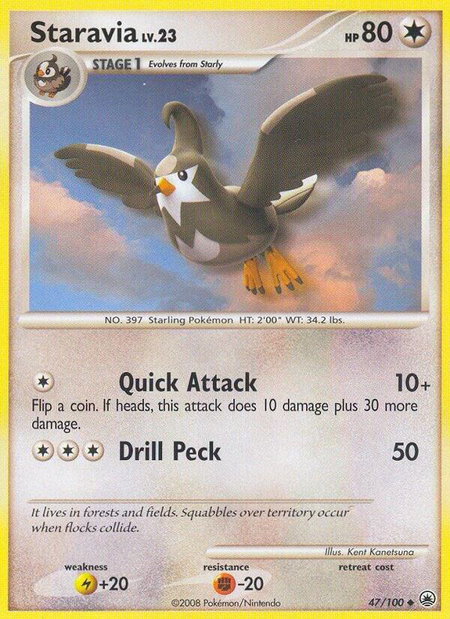 Staravia trading card from Majestic Dawn Staravia - Majestic Dawn Pokémon trading card