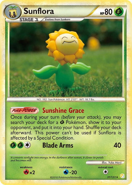 Sunflora trading card from HeartGold SoulSilver Sunflora - HeartGold SoulSilver Pokémon trading card