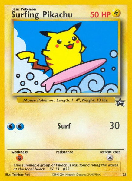 Surfing Pikachu trading card from WoTC Promo Surfing Pikachu - WoTC Promo Pokémon trading card