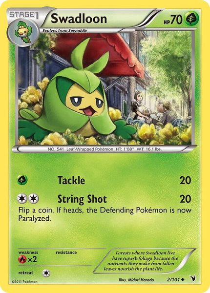 Swadloon trading card from Noble Victories Swadloon - Noble Victories Pokémon trading card