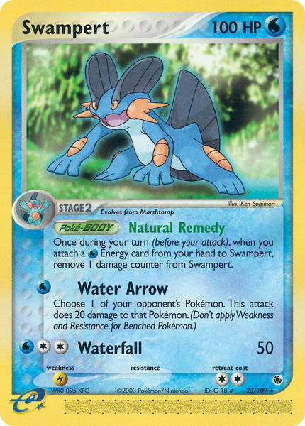 Swampert - 23/109 trading card from Ruby and Sapphire Swampert - 23/109 - Ruby and Sapphire Pokémon trading card