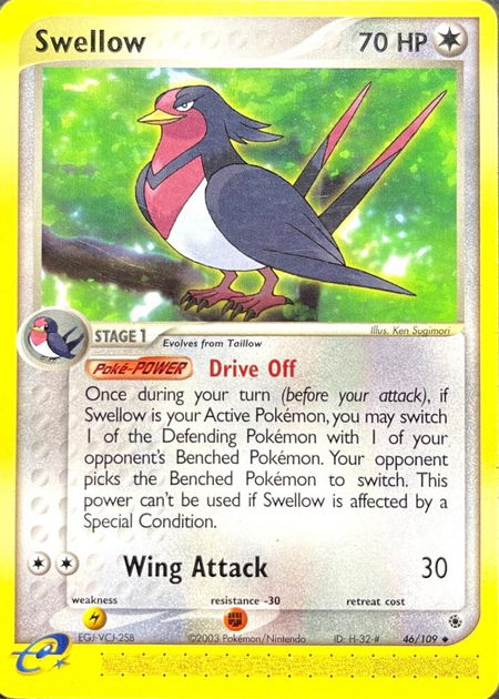 Swellow trading card from Ruby and Sapphire Swellow - Ruby and Sapphire Pokémon trading card