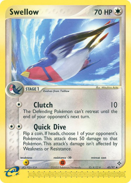 Swellow trading card from Dragon Swellow - Dragon Pokémon trading card