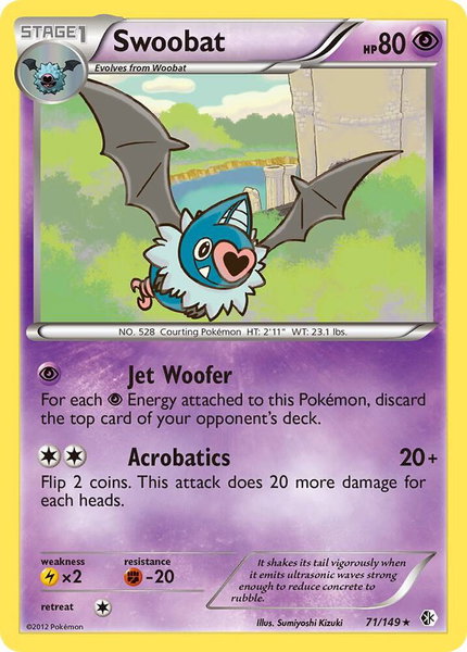 Swoobat trading card from Boundaries Crossed Swoobat - Boundaries Crossed Pokémon trading card