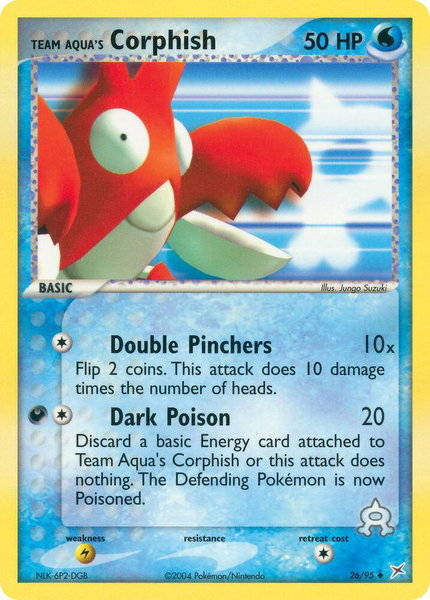 Team Aqua's Corphish - 26/95 trading card from Team Magma vs Team Aqua Team Aqua's Corphish - 26/95 - Team Magma vs Team Aqua Pokémon trading card