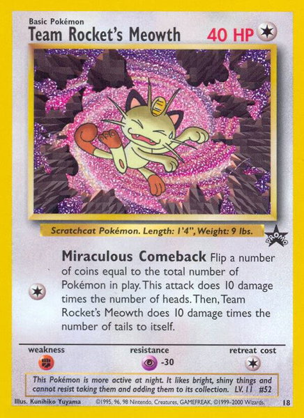 Team Rocket's Meowth trading card from WoTC Promo Team Rocket's Meowth - WoTC Promo Pokémon trading card