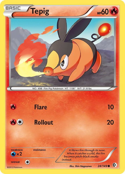 Tepig trading card from Boundaries Crossed Tepig - Boundaries Crossed Pokémon trading card