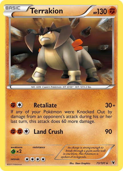 Terrakion trading card from Noble Victories Terrakion - Noble Victories Pokémon trading card