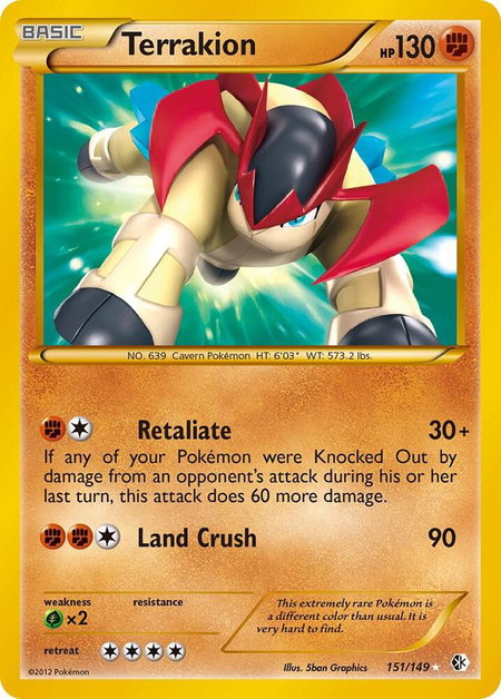 Terrakion trading card from Boundaries Crossed Terrakion - Boundaries Crossed Pokémon trading card