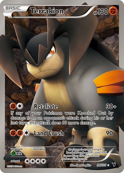 Terrakion (99 Full Art) trading card from Noble Victories Terrakion (99 Full Art) - Noble Victories Pokémon trading card
