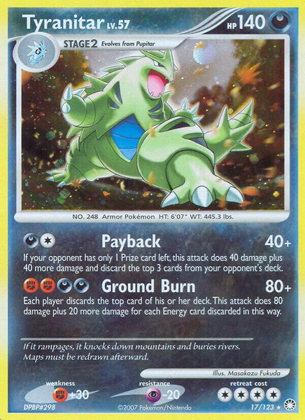 Tyranitar trading card from Mysterious Treasures Tyranitar - Mysterious Treasures Pokémon trading card