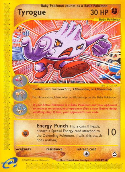 Tyrogue - Aquapolis Pokémon trading card