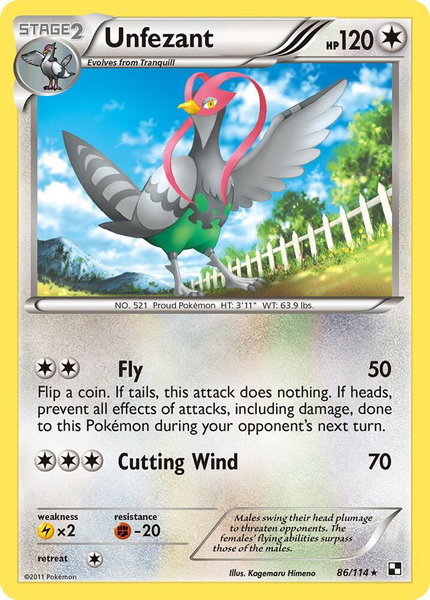 Unfezant trading card from Black and White Unfezant - Black and White Pokémon trading card