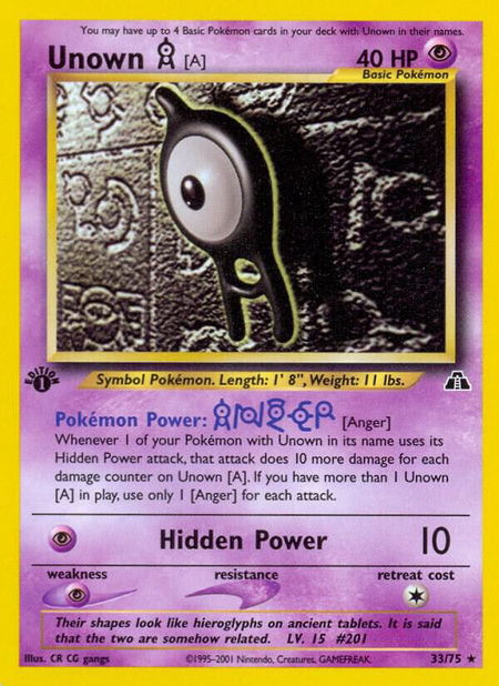 Unown [A] (33) - Neo Discovery Pokémon trading card