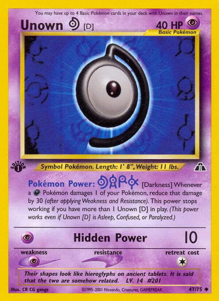 Unown [D] - Neo Discovery Pokémon trading card
