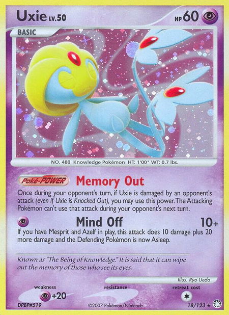 Uxie trading card from Mysterious Treasures Uxie - Mysterious Treasures Pokémon trading card
