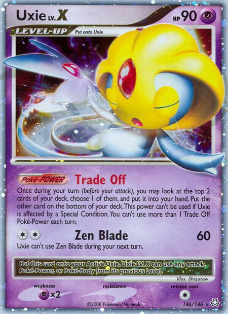 Uxie LV.X trading card from Legends Awakened Uxie LV.X - Legends Awakened Pokémon trading card