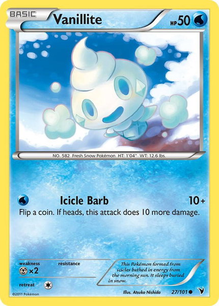 Vanillite trading card from Noble Victories Vanillite - Noble Victories Pokémon trading card
