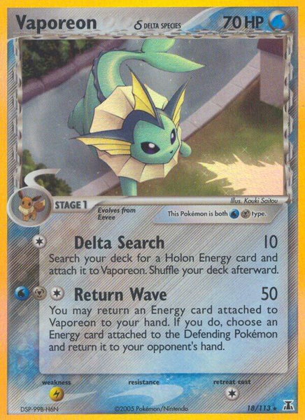 Vaporeon (Delta Species) trading card from Delta Species Vaporeon (Delta Species) - Delta Species Pokémon trading card