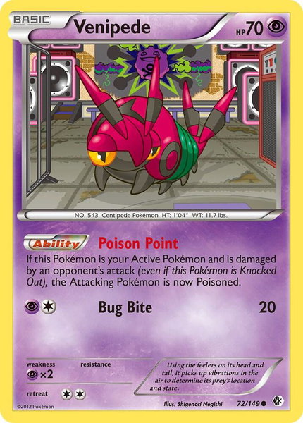 Venipede trading card from Boundaries Crossed Venipede - Boundaries Crossed Pokémon trading card