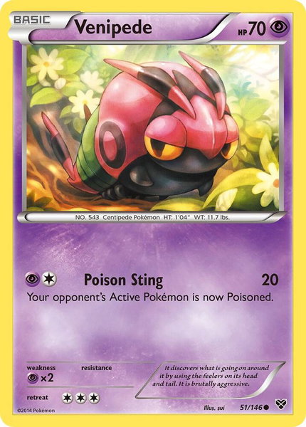 Venipede trading card from XY Base Set Venipede - XY Base Set Pokémon trading card