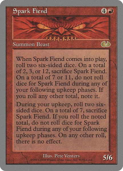 Spark Fiend trading card from Unglued Spark Fiend - Unglued Magic: The Gathering trading card