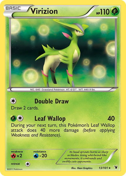 Virizion trading card from Noble Victories Virizion - Noble Victories Pokémon trading card