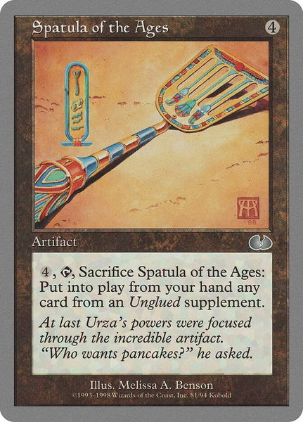 Spatula of the Ages trading card from Unglued Spatula of the Ages - Unglued Magic: The Gathering trading card