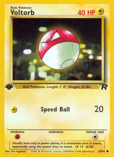 Voltorb trading card from Team Rocket Voltorb - Team Rocket Pokémon trading card