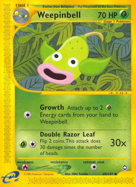 Weepinbell - Aquapolis Pokémon trading card