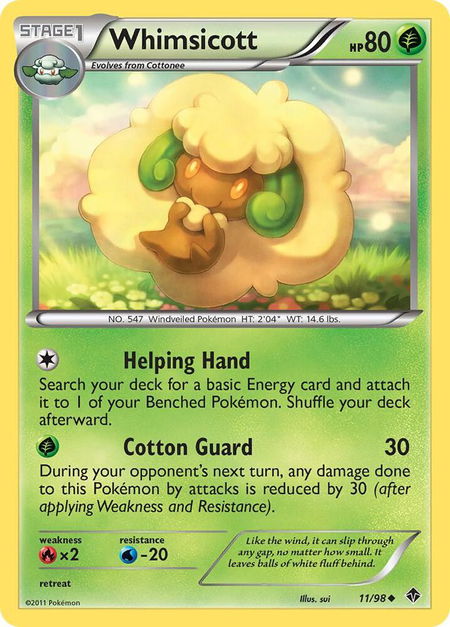Whimsicott (11) trading card from Emerging Powers Whimsicott (11) - Emerging Powers Pokémon trading card