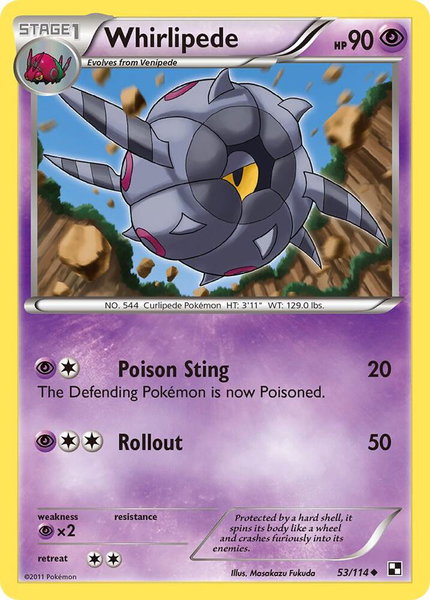 Whirlipede trading card from Black and White Whirlipede - Black and White Pokémon trading card