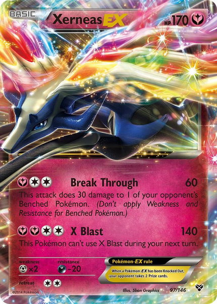 Xerneas EX trading card from XY Base Set Xerneas EX - XY Base Set Pokémon trading card