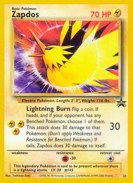 Zapdos trading card from WoTC Promo Zapdos - WoTC Promo Pokémon trading card