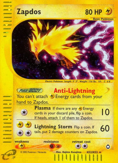 Zapdos (H32) - Aquapolis Pokémon trading card
