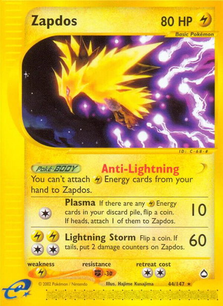 Zapdos - Aquapolis Pokémon trading card