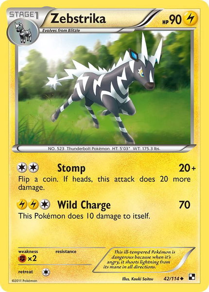 Zebstrika (42) - Black and White Pokémon trading card