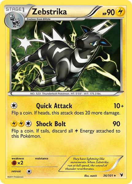 Zebstrika trading card from Noble Victories Zebstrika - Noble Victories Pokémon trading card