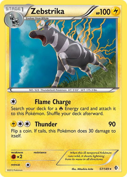 Zebstrika trading card from Boundaries Crossed Zebstrika - Boundaries Crossed Pokémon trading card