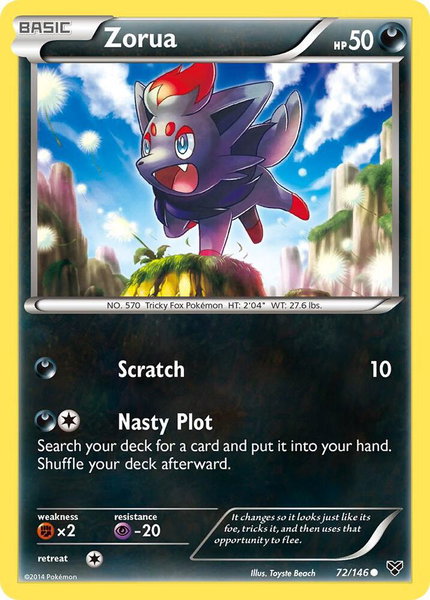 Zorua trading card from XY Base Set Zorua - XY Base Set Pokémon trading card