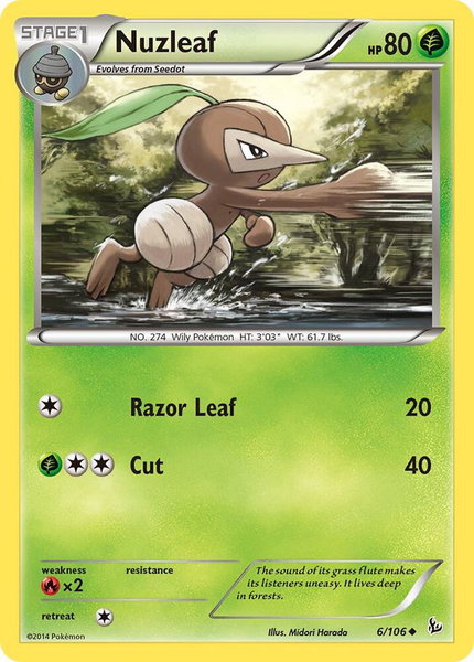 Nuzleaf trading card from XY - Flashfire Nuzleaf - XY - Flashfire Pokémon trading card