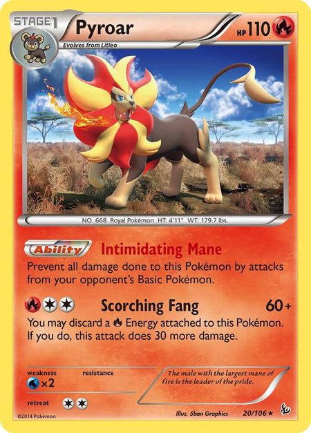 Pyroar trading card from XY - Flashfire Pyroar - XY - Flashfire Pokémon trading card